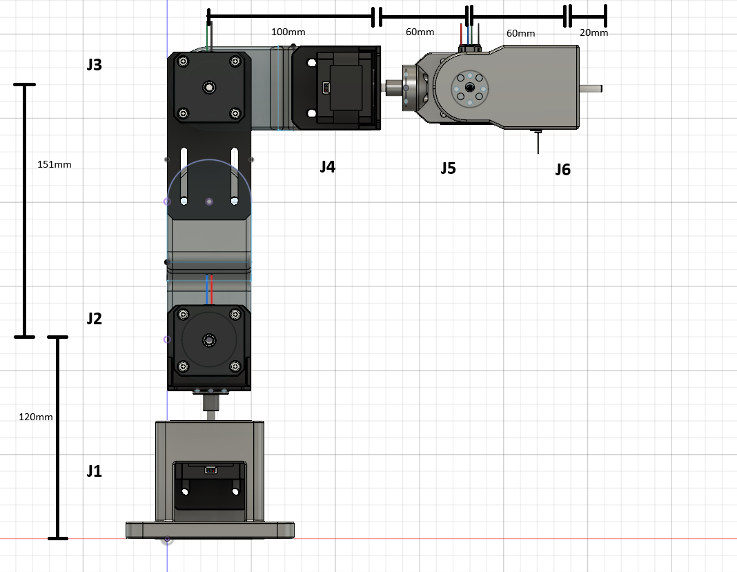 Diagram of the robot's joints and link lengths